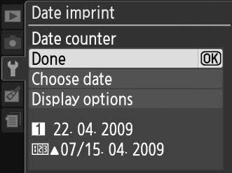 Date counter (Μετρητής ημερομηνίας) Στις φωτογραφίες που τραβάτε όσο ισχύει η επιλογή αυτή εκτυπώνεται ο αριθμός των ημερών που απομένουν μέχρι μια μελλοντική ημερομηνία ή ο αριθμός των ημερών που