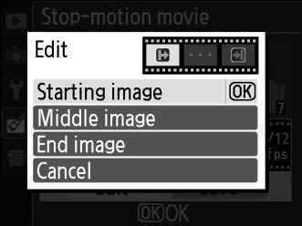 Για επεξεργασία τού βίντεο, επισημάνετε την επιλογή Edit (Επεξεργασία) και πιέστε το J. Θα εμφανιστούν οι εξής επιλογές: Starting image (Εικόνα έναρξης): Επιλέξτε νέο καρέ έναρξης.