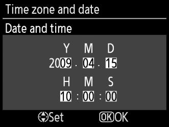 6 Ρυθμίστε την ημερομηνία και την ώρα. Θα εμφανιστεί το παράθυρο διαλόγου που βλέπετε δεξιά. Για την επιλογή κάποιου στοιχείου πιέστε το 4 ή το 2 και για αλλαγή το 1 ή το 3.