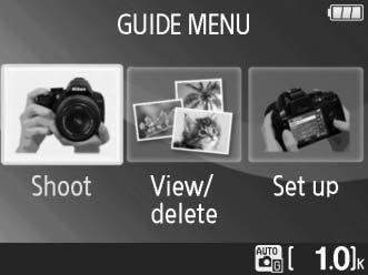 Προβολή/Διαγραφή: Προβολή και διαγραφή φωτογραφιών σε λειτουργία οδηγού Για την προβολή και τη διαγραφή φωτογραφιών, επιλέξτε τη δυνατότητα View/delete (Προβολή/Διαγραφή).