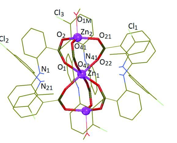 Σχήμα 3 : Κρυσταλλική δομή του συμπλόκου [Zn(aspirinate) 2 (H 2 O) 2 ] Τελος, με υποκαταστατη το μη-στεροειδες αντιφλεγμονωδες φαρμακο tolfenamic acid παρασκευάστηκαν και μελετήθηκαν οι δομες των