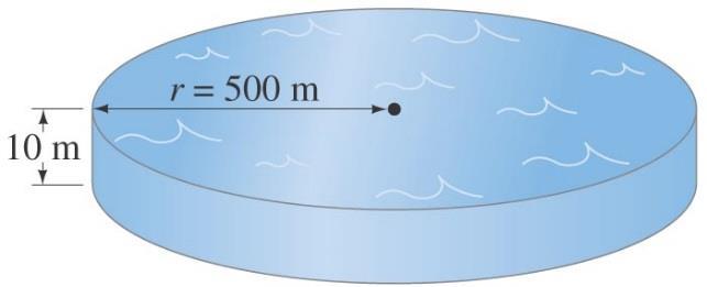 λίμνη είναι περίπου ένας κύλινδρος Όγκος = hπr 2 =10 m x 3,14159 x