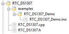 9.6 Irudia: Liburutegien instalakuntza RTC_DS1307.h fitxategiak klasearen egitura adierazten du. RTC_DS1307.cpp fitxategiak klasean adierazita dauden metodoak definitzen ditu. RTC_DS1307_Demo.