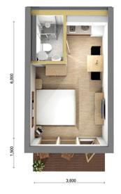 Fljótleg í uppsetningu Sjá nánar á husa.is Smáhýsi 18,2 m2 Breidd: 360 cm, lengd: 600 cm.