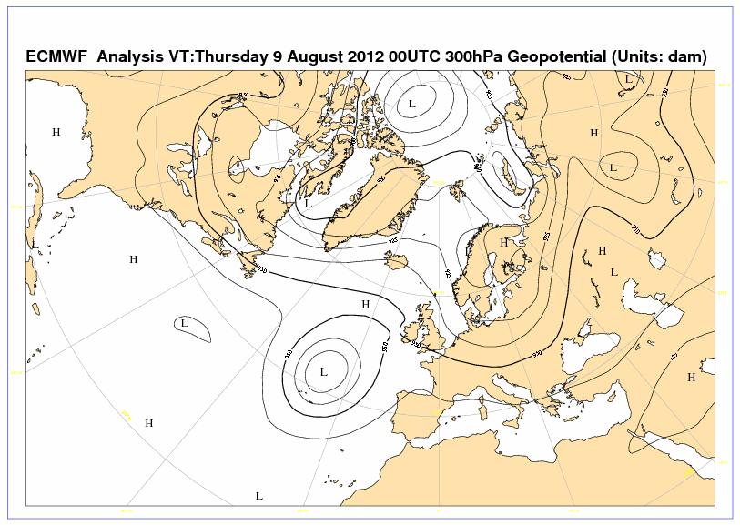 38 Σχήμα 4.35 Χάρτης γεωδυναμικού ύψους 300hPa 09/08/12 00UTC Σχήμα 4.