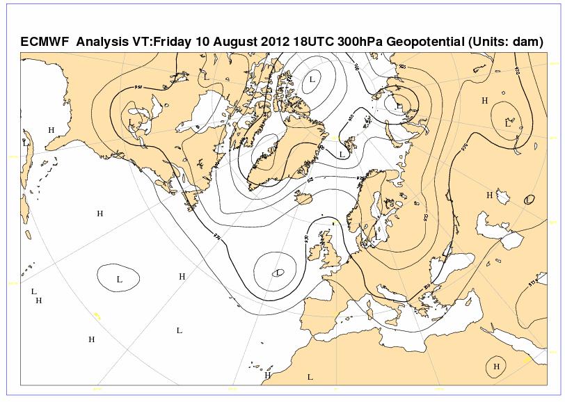 45 Σχήμα 4.47 Χάρτης γεωδυναμικού ύψους 500hPa 10/08/12 00UTC Σχήμα 4.