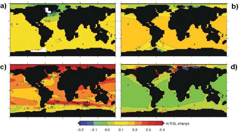 montrent une variabilité régionale du niveau de la mer excessivement importante, allant d environ -4 m (au voisinage des calottes polaires) à +80 cm. Figure 2.5.