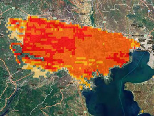 Carte 6.7 : Délimitation des zones à risques dans les Deltas d Axios Loudias -Aliakmonas 190 Source: Weiss J.L., Overpeck J.T., Strauss B. (2011).