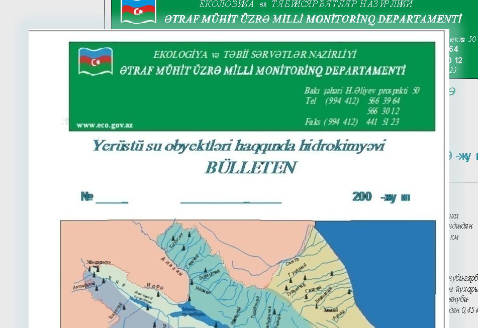 Р Səth sularının çirklənmə vəziyyətinə dair informasiya mübadiləsi ЕКОЛОЭИЙА вя ТЯБИИСЯР В ЯТ ЛЯ Р НАЗ ИРЛИЙИ 1.