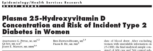 Higher levels of plasma 25-OHD were associated with a lower risk for type 2 diabetes.