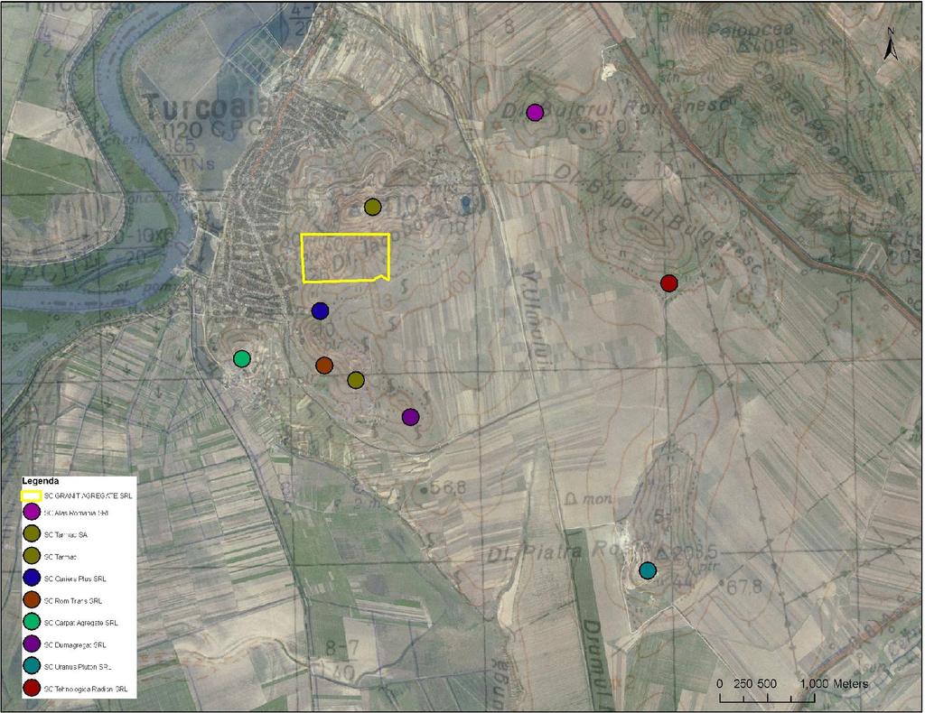 Fig.3 - Harta cu amplasamentul carierei in zona studiata Programul de exploatare a resursei de roca utila din perimetrul VALEA OII, cuprinde realizarea urmatoarelor lucrari miniere principale: 1.