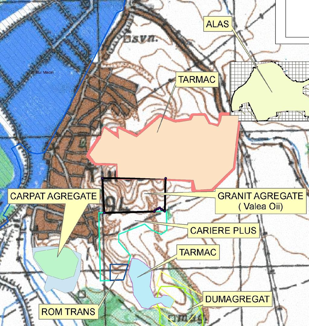 Harta amplasamentului studiat fata de celelalte cariere din zona este prezentata in fig.4 : Fig.