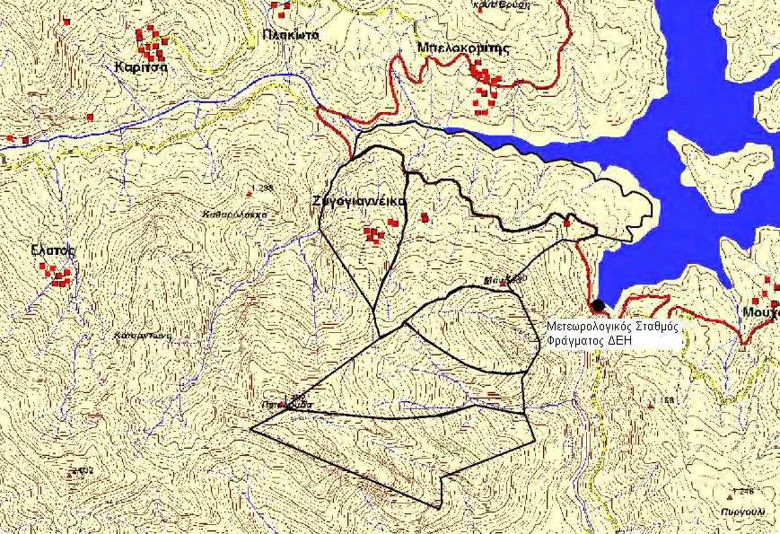 167 12 15α 15β 14γ 14β 14α Εικόνα 21: Η θέση του μετεωρολογικού σταθμού του Φράγματος σε σχέση με την περιοχή έρευνας.
