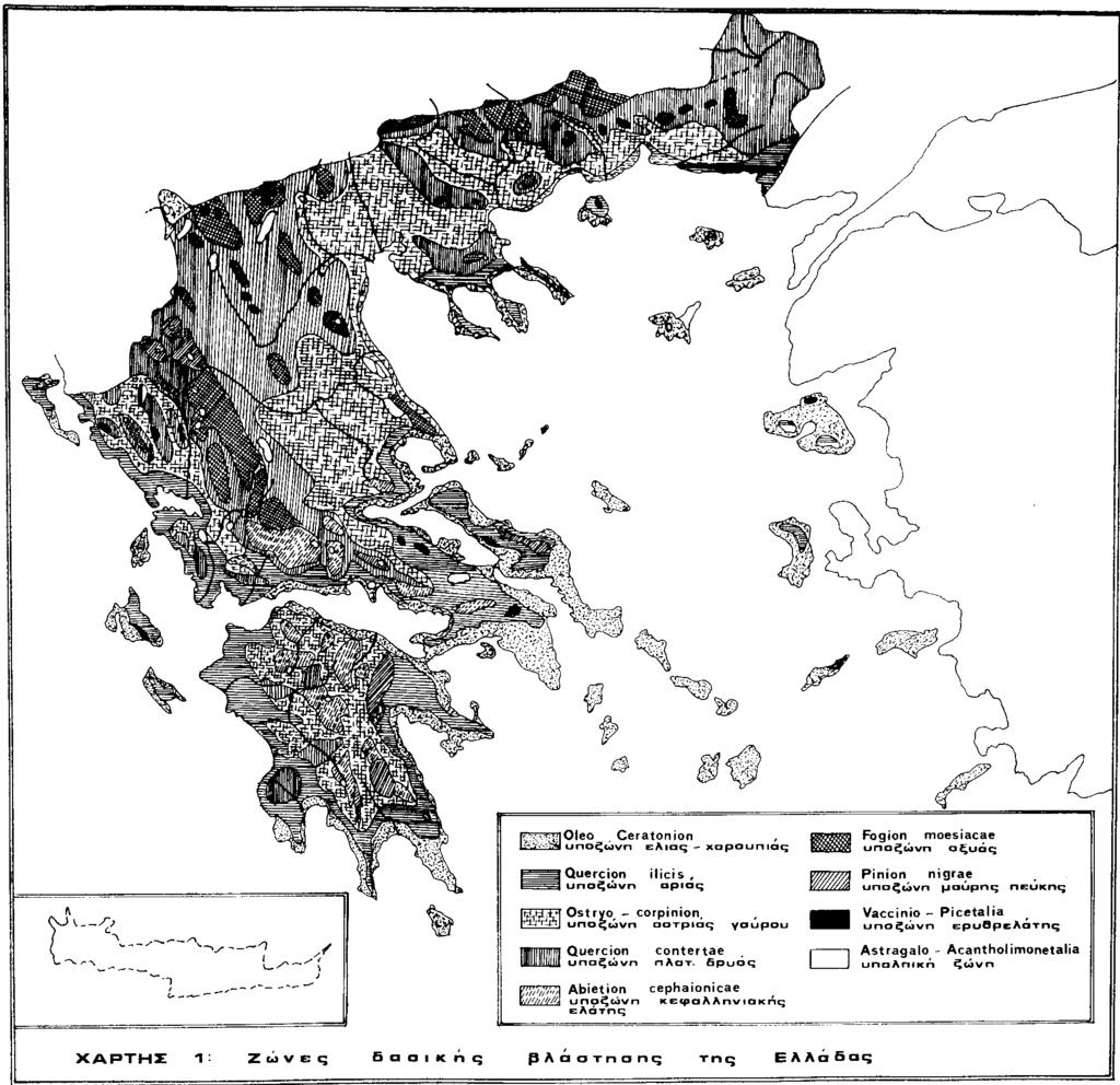32 και στην υποζώνη της αρκεύθου και της δάφνης (Juniperus - Daphnion) που καταλαμβάνει τις ψηλές κορυφές των βουνών της Βόρειας Ελλάδας και αποτελείται από τα είδη: Juniperus nana, Daphne oleoides,