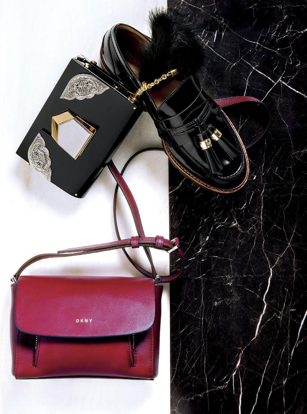 Δερμάτινο loafer Stuart Weitzman, τσαντάκι Jimmy Choo με αλυσίδα και δερμάτινη τσάντα DKNY, όλα Καλογήρου AN AFFAIR TO remember Αυστηρό