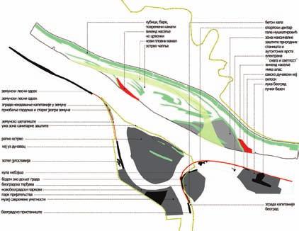 Bobić examined the phased construction of a bypass waterway that would enable Ušće to become a tourist-recreational marine zone (b).