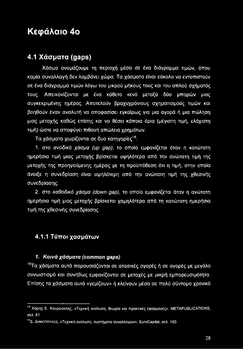Αποτελούν βραχυχρόνιους σχηματισμούς τιμών και βοηθούν έναν αναλυτή να αποφασίσει εγκαίρως για μια αγορά ή μια πώληση μιας μετοχής καθώς επίσης και να θέσει κάποια όρια (μέγιστη τιμή, ελάχιστη τιμή)