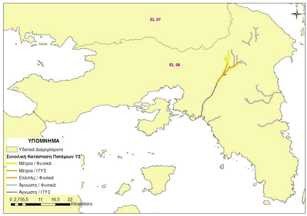 ΕΦΗΜΕΡΙ Α TΗΣ ΚΥΒΕΡΝΗΣΕΩΣ 63249 Χάρτης 25: Ταξινόμηση συνολικής κατάστασης ποτάμιων Υδατικών Συστημάτων ΥΔ Αττικής (EL06) 6.1.