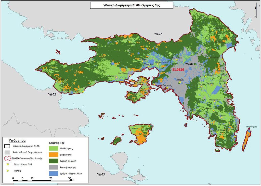 ΕΦΗΜΕΡΙ Α TΗΣ ΚΥΒΕΡΝΗΣΕΩΣ 63176 1η Αναθεώρηση του Σχεδίου Διαχείρισης Λεκανών Απορροής Ποταμών του ΥΔ Αττικής (EL 06) Χάρτης 4: Χρήσεις γης στο