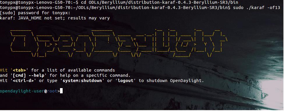 tonypx@tonypx-lenovo-g50-70:~/λήψεις$ tar -xzvf distribution-karaf-0.4.3-beryllium-sr3.tar.gz iii) Τρέχουμε τον Karaf Προαιρετικά!