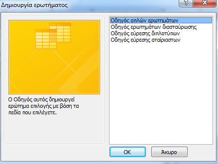 3.3 Δημιουργία ερωτημάτων με MS Access Έπειτα παρουσιάζουμε τον τρόπο δημιουργίας ερωτημάτων