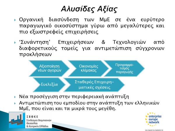 Η αλυσίδα αξίας δεν αποτελεί απλώς ένα άθροισμα επιμέρους δραστηριοτήτων από τον ίδιο ή και διαφορετικούς κλάδους, αλλά ένα οργανικά διασυνδεδεμένο σύνολο, ένα δίκτυο αλληλεπιδράσεων μεταξύ όλων των