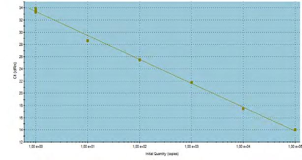 Αριστερά παρουσιάζεται το Amplification Plot και δεξιά το Dissociation Curve. Έτσι με βάση τα αποτελέσματα της παραπάνω Real-Time κατασκευάστηκε η πρότυπη καμπύλη Αρχικής Συγκέντρωσης Ct.