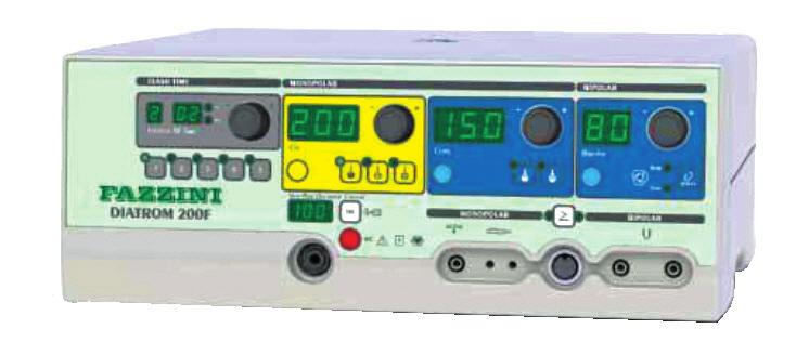 Mod de lucru: tăiere, tăiere-coagulare, coagulare bipolară, microcoagulare Putere:80-160 W (în funcție de model) Frecvență: 600 khz Rezistență: 400 Ohm Dimensiuni:254 x288 x104 mm Greutate:5 kg