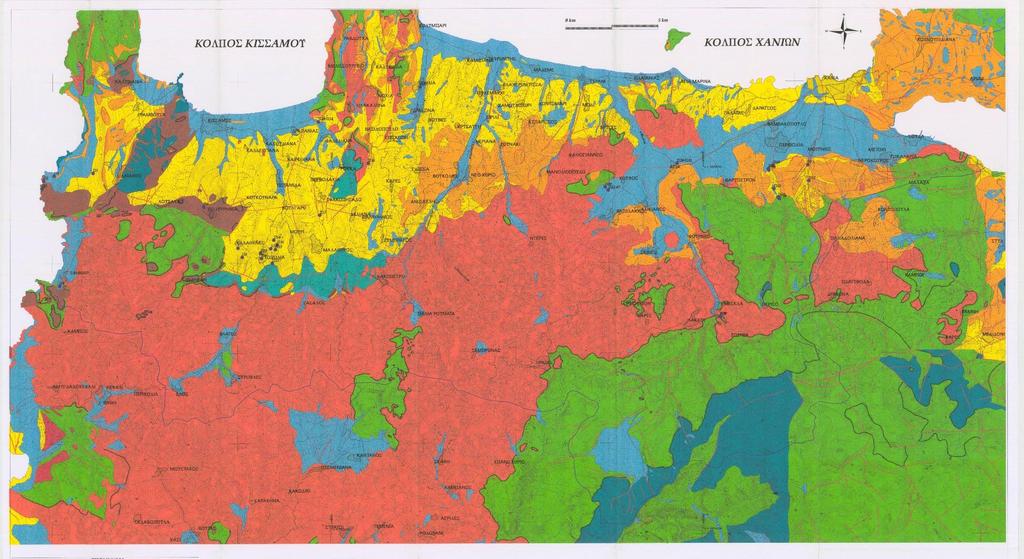 Εικόνα 2.4: Υδρολιθολογικός χάρτης του Νομού Χανίων (Λιονής και Περλέρος, 2001) Καρστικοί σχηματισμοί Υψηλής έως μέτριας υδροπερατότητας (Κ1).