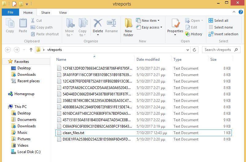 Εικόνα 26: Φάκελος αναφορών του VirusTotal Το αρχείο «clean_files.