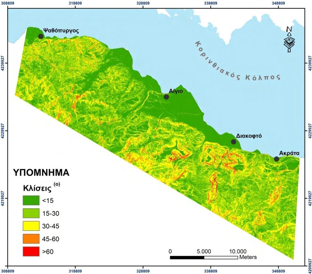 Στατιστικά Μεγέθη Τιμές ( ο ) Μέσος όρος 29,72 Μέσος 29,50 Τυπική απόκλιση 13,44 Διακύμανση 180,63 Ελάχιστη κλίση 5,71 Μέγιστη κλίση 65,91 25%