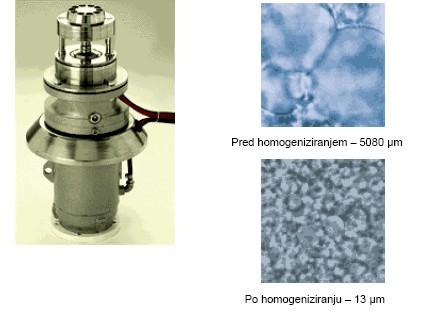 Mehansko razbijanje celic homogenizator Na učinkovitost procesa vpliva: - vrsta mikroorganizma (sestava in debelina celične stene, velikost celic) - položaj