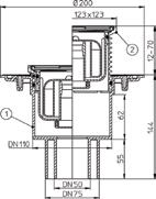 Uljevni nastavak d 110mm/123x123/115x115 sa zatvaračem zadaha i građevinskom zaštitnom rešetkom HL 510 N-Podni odvod DN40/50 vodoravni, 123x123 mm/ 115x115 HL 510 NPr-Podni odvod DN40/50 vodoravni,