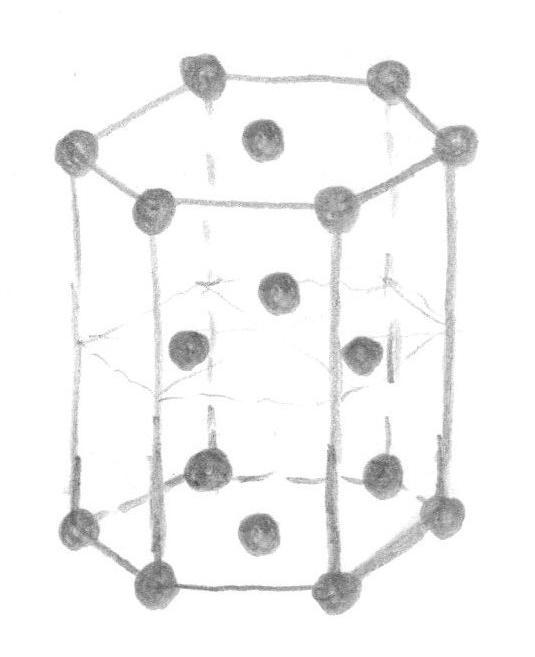 Najmanja jedinična ćelija joj je uspravna četverostrana prizma čija je baza romb, ali često se radi jednostavnosti za jediničnu ćeliju uzima uspravna šesterostrana (heksagonska) prizma koja se