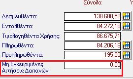 10. Βελτίωση. Προσθήκη πεδίου για Μη Εγκεκριμένες Αιτήσεις Δαπανών μέσα στους συγκεντρωτικούς λογαριασμούς εξόδων.