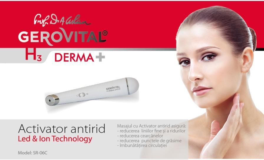 GEROVITAL ACTIVATOR ANTIRID Ion&Led Technology Activatorul antirid este un dispozitiv electric cu vibraţii de înaltă frecvență, care folosește tehnologie avansată în prevenirea și reducerea