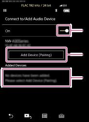Σύνδεση του Walkman σε μη συζευγμένη συσκευή Bluetooth για πρώτη φορά Η λειτουργία BLUETOOTH ενεργοποιεί την ασύρματη σύνδεση μεταξύ συσκευών.
