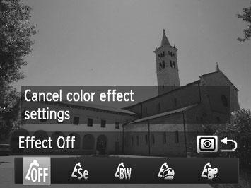 Obrazové efekty (kreatívne filtre) Pridávanie farebných efektov Vyberte farebný efekt. Podľa krokov č. 1 až 2 na str. 75 vyberte možnosť.