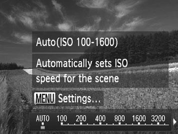 Jas snímky (korekcia expozície) Zmena citlivosti ISO Stlačte tlačidlo o, vyberte požadovanú možnosť (pomocou tlačidiel qr alebo otáčaním ovládača 7) a stlačte tlačidlo m.