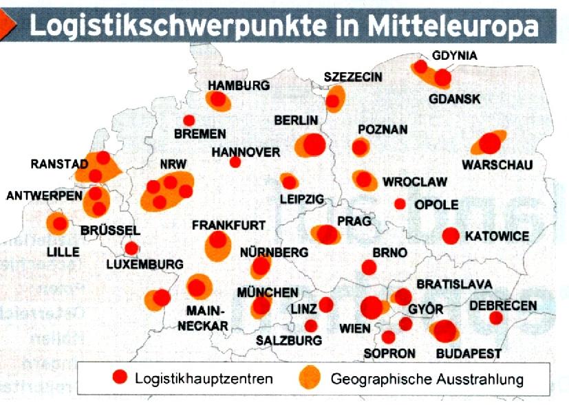 Za nas bi trebala biti interesantnija slika 12, koja pokazuje logističke glavne centre i pripadajuća geografska područja [4] za srednju Evropu. Sl. 12.a. Logistički centri na granicama Srbije Sl.