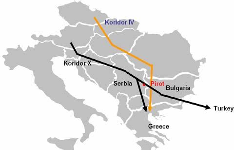 kao i gravitaciono područje velikog makroregionalnog centra- Niša. Osnovne činjenice koje idu u prilog povoljnog geoprometnog položaja su: Slika br. 6. Kontenerski i hucke-pack terminali Izvor : Prof.