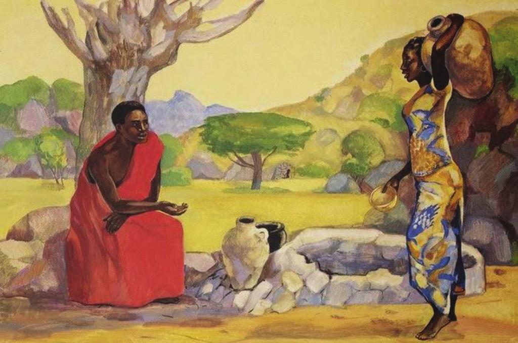ii. Ο διάλογος του Χριστού με τη Σαμαρείτισσα (Ιω 4, 1-42) Ιησούς και Σαμαρείτισσα, αγνώστου Αφρικανού καλλιτέχνη «Ο Ιησούς, κουρασμένος από την πεζοπορία, κάθισε κοντά στο πηγάδι ήταν γύρω στο