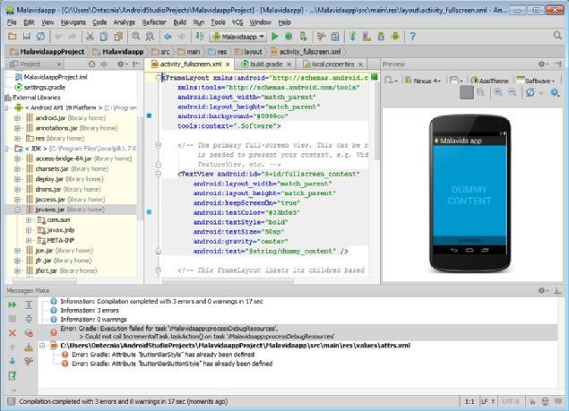 Εικόνα 4: Απεικόνιση πλατφόρμας Android Studio. 2.3 Java γλώσσα προγραμματισμού Η γλώσσα προγραμματισμού Java χρησιμοποιείται κυρίως στην ανάπτυξη εφαρμογών για έξυπνες συσκευές.