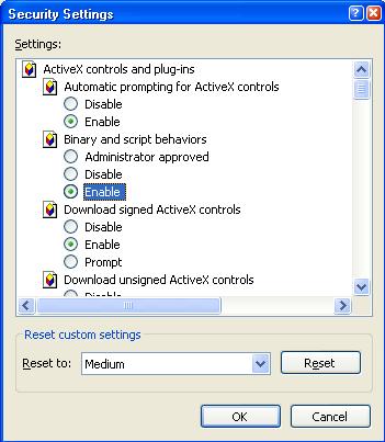 Setati toate categoriile de mai sus Enable, pentru a instala ActiveX trebuie sa opriti firewall-ul si antivirus-ul. 3.1.2.