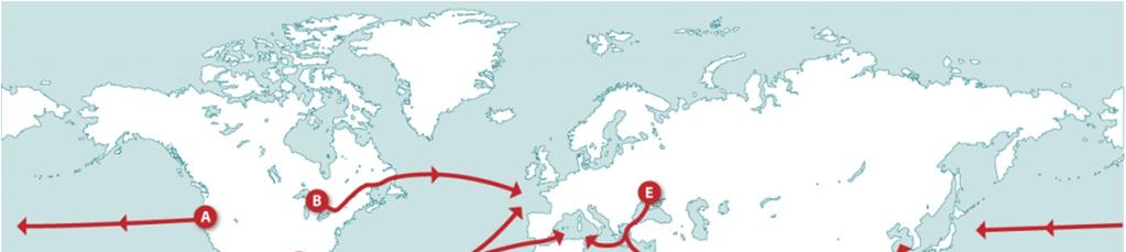 GRAIN TRADE ROUTES A : Vancouver (Canada), Seattle (USA) Portland (USA) Tacoma (USA) B : Great Lakes & St