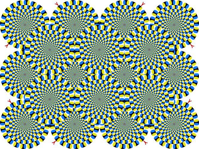 52 Τα περιστρεφόμενα φίδια (Rotating Snakes) Οι δίσκοι του διάσημου «Rotating Snakes» του Akiyoshi Kitaoka, καθηγητή Ψυχολογίας στο Πανεπιστήμιο Ριτσουμεϊκάν του Κιότο της Ιαπωνίας, αν και είναι