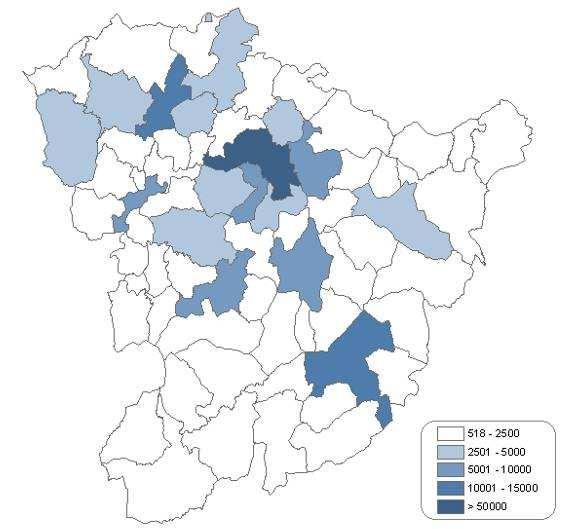 2.1 Poboación 2.1.1 Cuantificación, distribución e densidade Mapa 2.1. Distribución da poboación en 2007. Fonte: IGE 