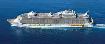 RCCL Oasis of the Seas Μικτό Βάρος: 220,000 τόνοι Μήκος: 362μ Επιβάτες (σε δίκλινο) 5,400 2,700 καμπίνες, 14 εστιατόρια, 10 μπάρ, θέατρο, καζίνο, ντίσκο, καφέ Internet,