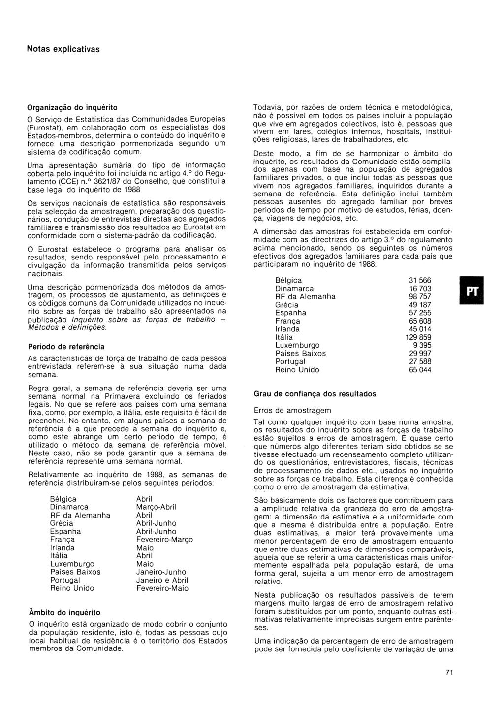 Notas explicativas Organização do inquérito O Serviço de Estatística das Communidades Europeias (Eurostat), em colaboração com os especialistas dos Estadosmembros, determina o conteúdo do inquérito e