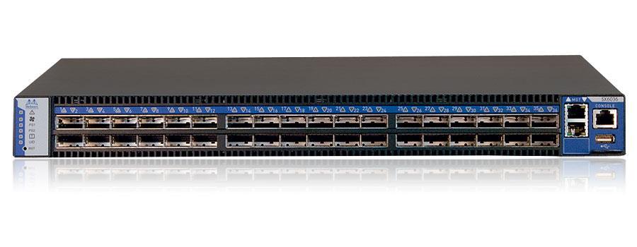 Ένα παράδειγμα fat tree To 648-port switch αποτελείται από πολλά 36-port switches σε τοπολογία fat tree δύο επιπέδων
